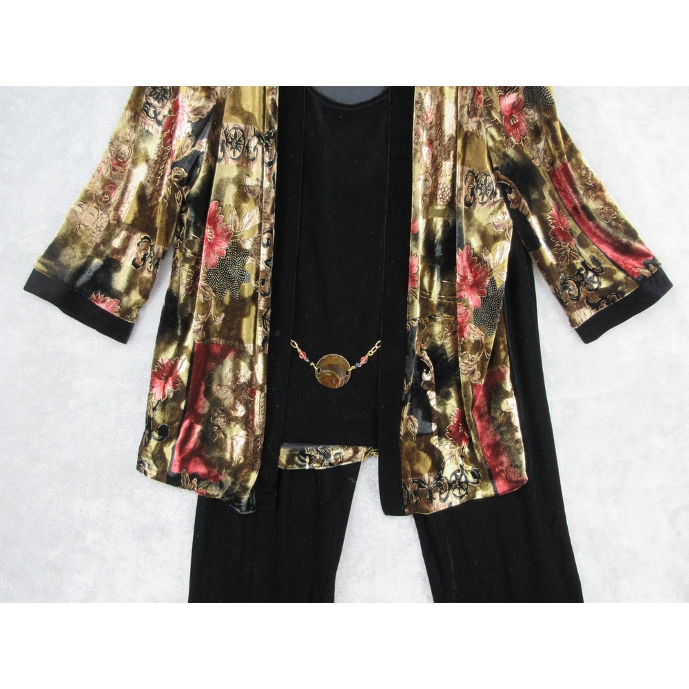 R&M Richards Pant Set Womens Size 14 Floral Velvet 2pc Evening Party Event Black - Picture 4 of 12